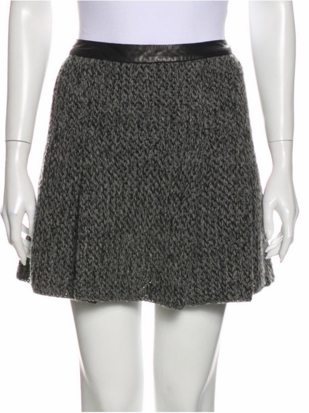 rag & bone Gray Knit A-Line Mini Skirt with Faux Leather Waistband